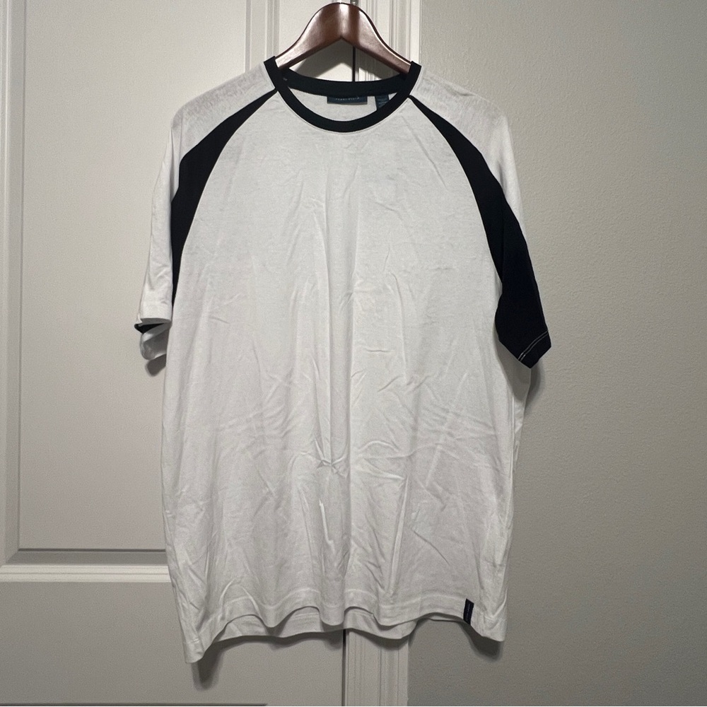 Perry Ellis Soft Crew Neck Tee Bright White Contrast Blue Size XL NWT T shirt
